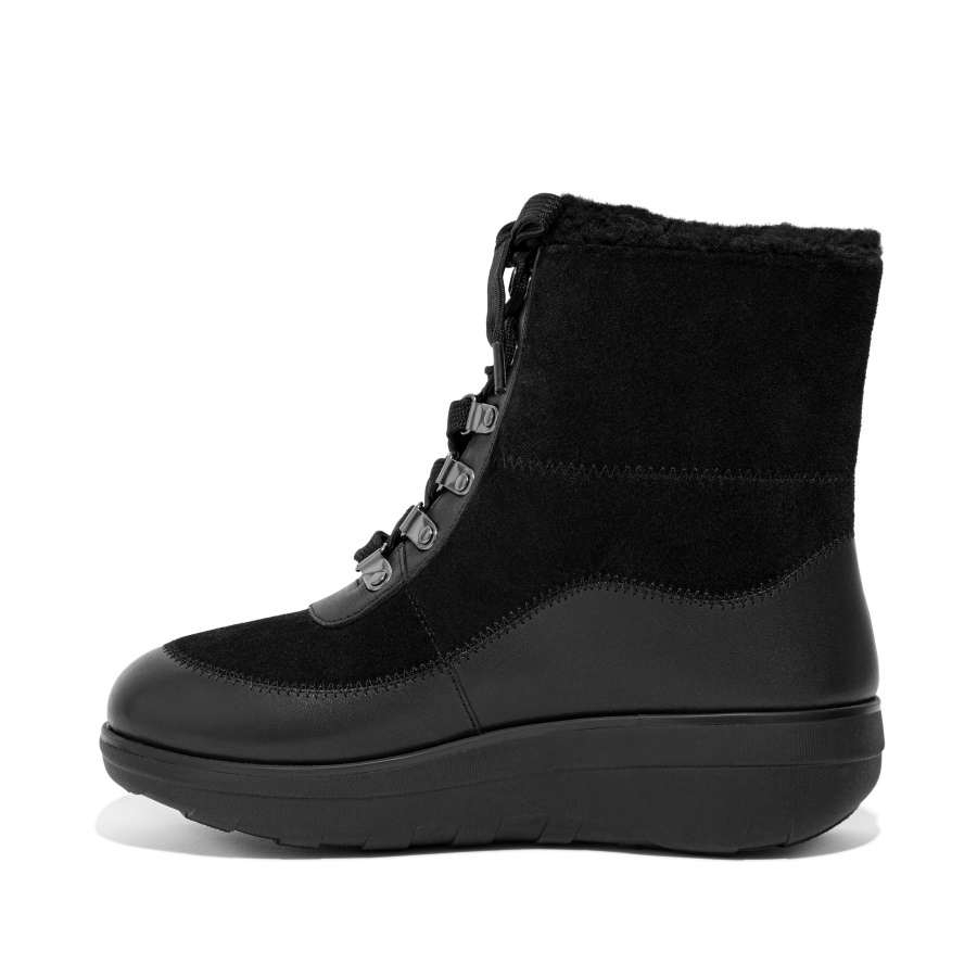 Fitflop MUKLUK Shearling-Lined Laced Ankle Boots All Black