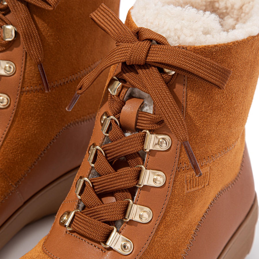 Fitflop MUKLUK Shearling-Lined Laced Ankle Boots Light Tan