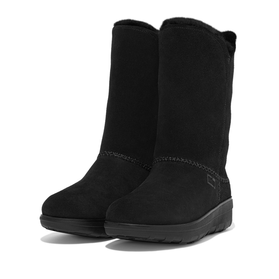 Fitflop MUKLUK Shearling-Lined Suede Calf Boots All Black