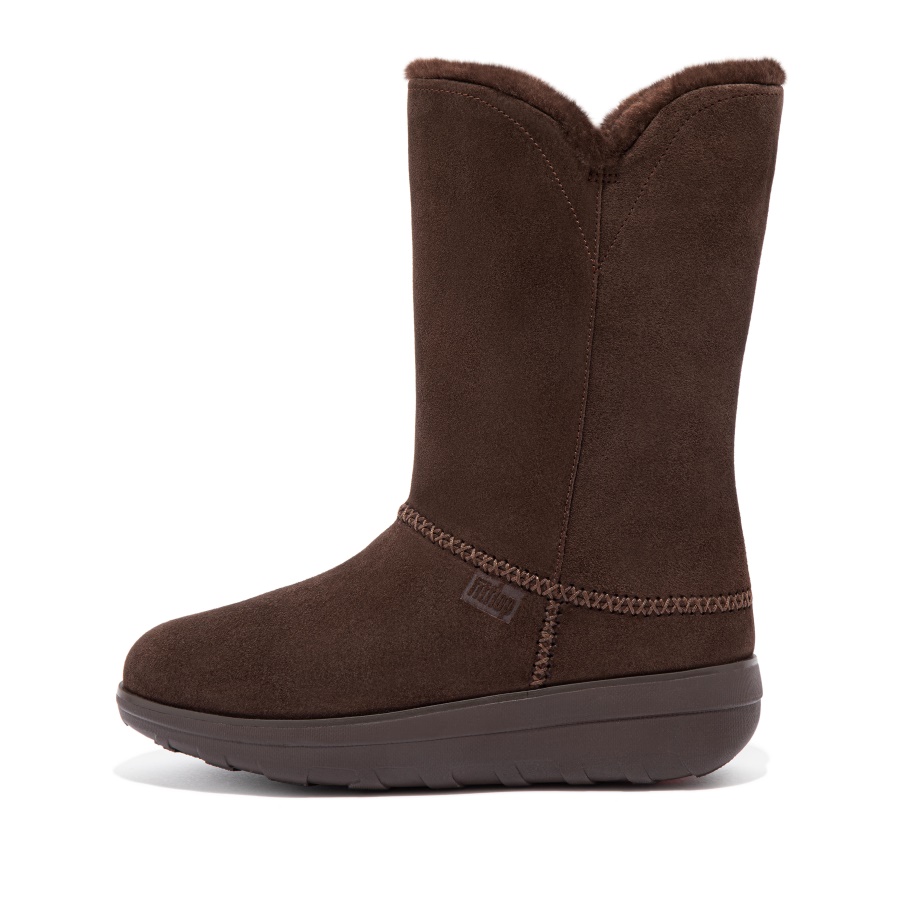 Fitflop MUKLUK Shearling-Lined Suede Calf Boots Brown Mix