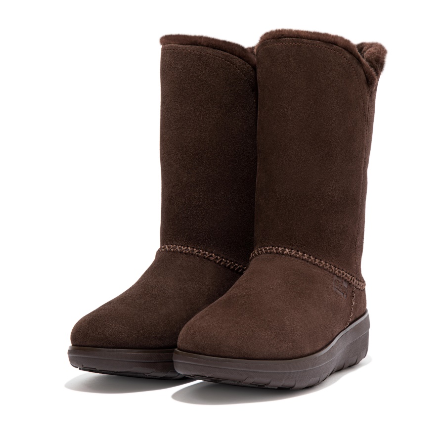 Fitflop MUKLUK Shearling-Lined Suede Calf Boots Brown Mix