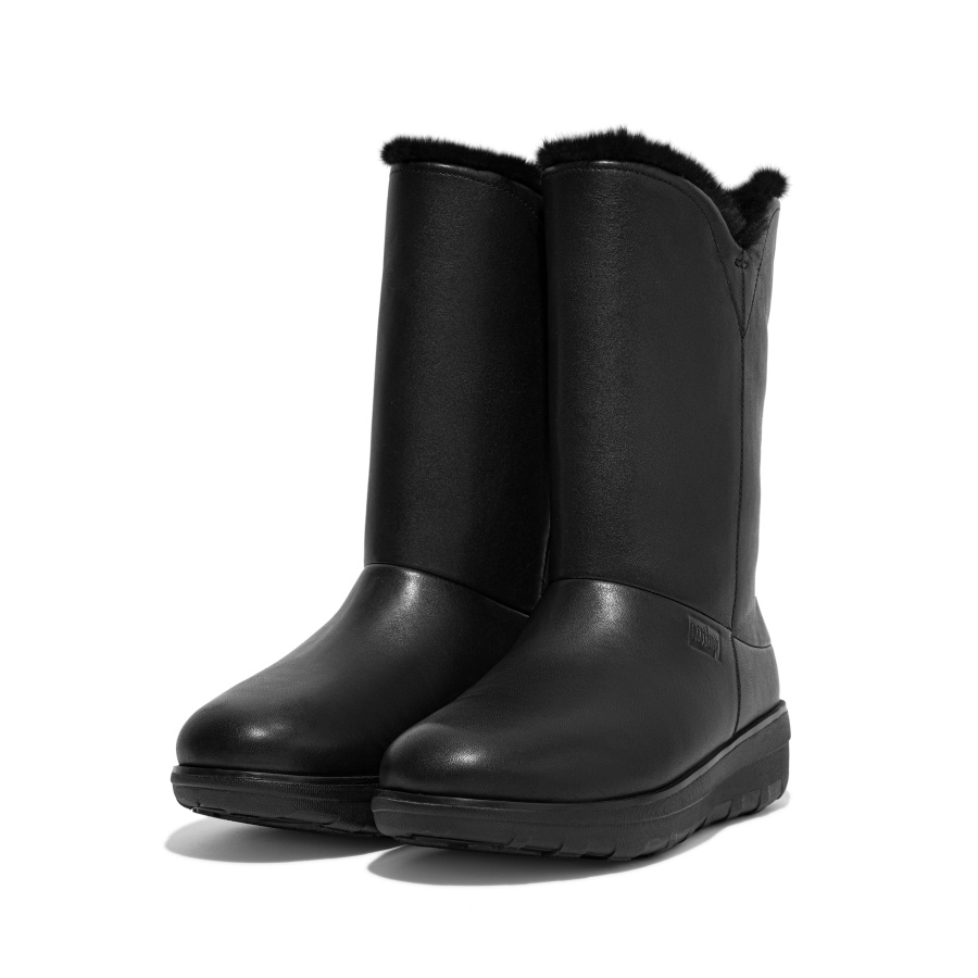 Fitflop MUKLUK Waterproof Shearling Calf Boots All Black