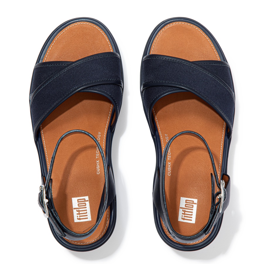 Fitflop PILAR Canvas Ankle-Strap Platform Sandals Midnight Navy