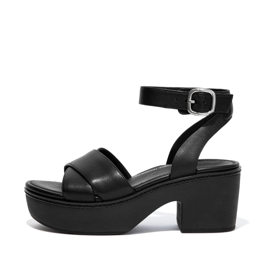 Fitflop PILAR Leather Ankle-Strap Platforms All Black