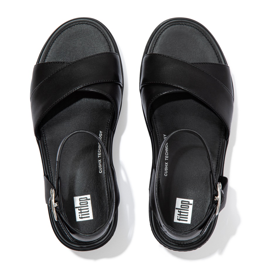 Fitflop PILAR Leather Ankle-Strap Platforms All Black