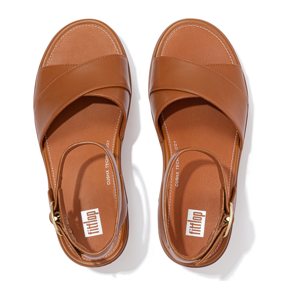 Fitflop PILAR Leather Ankle-Strap Platforms Light Tan