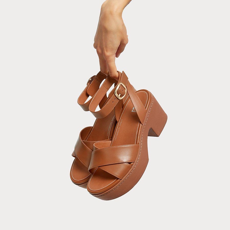 Fitflop PILAR Leather Ankle-Strap Platforms Light Tan