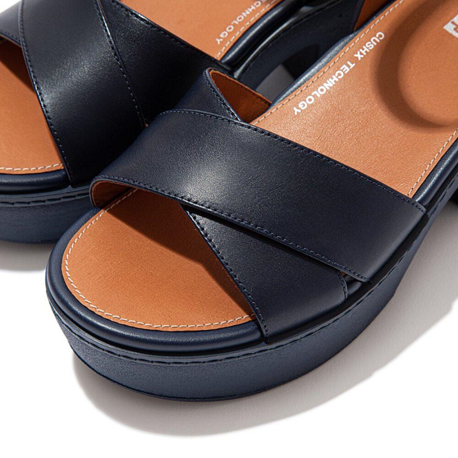 Fitflop PILAR Leather Ankle-Strap Platforms Midnight Navy