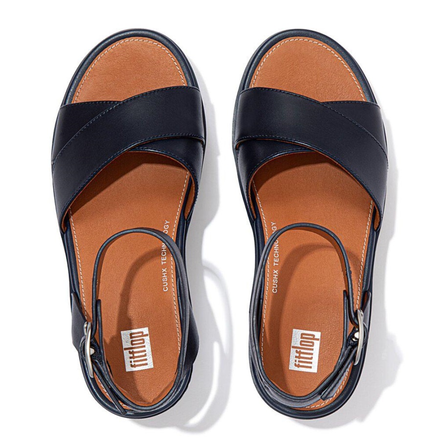 Fitflop PILAR Leather Ankle-Strap Platforms Midnight Navy