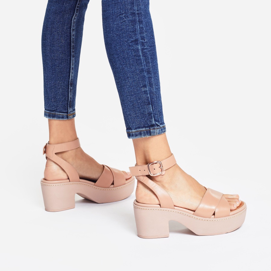 Fitflop PILAR Leather Ankle-Strap Platforms Naked Pink