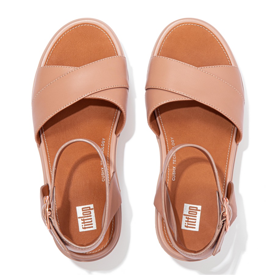 Fitflop PILAR Leather Ankle-Strap Platforms Naked Pink