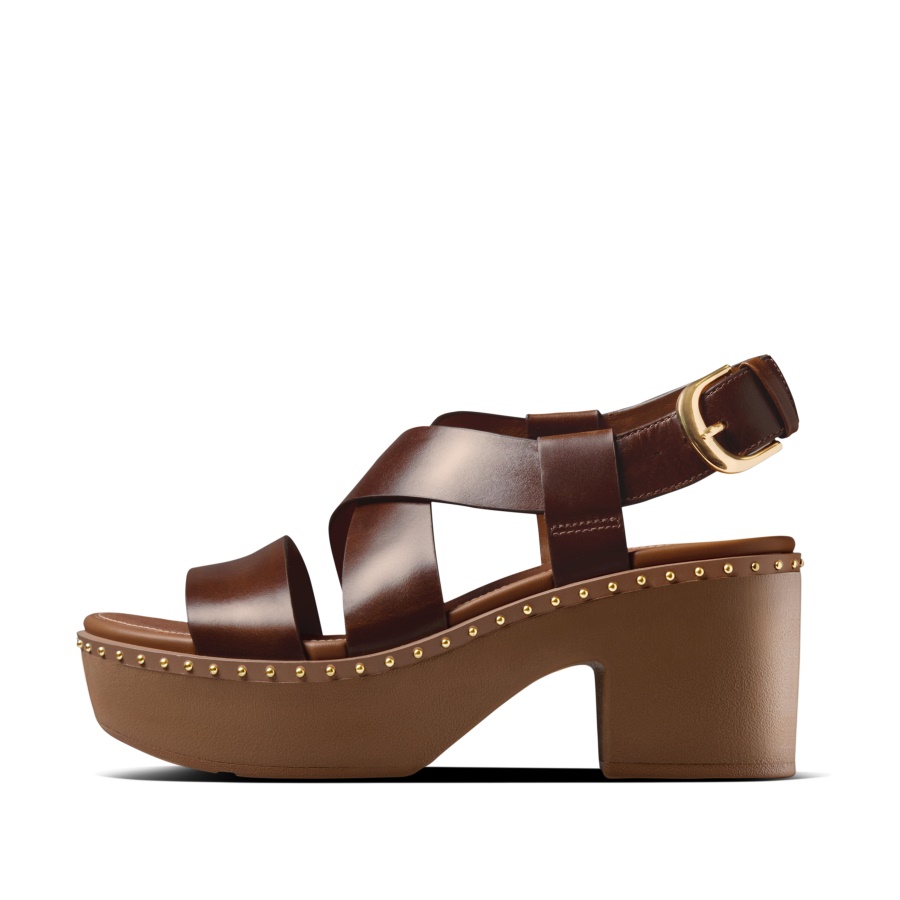 Fitflop PILAR Leather Back-Strap Platform Sandals Brown Mix