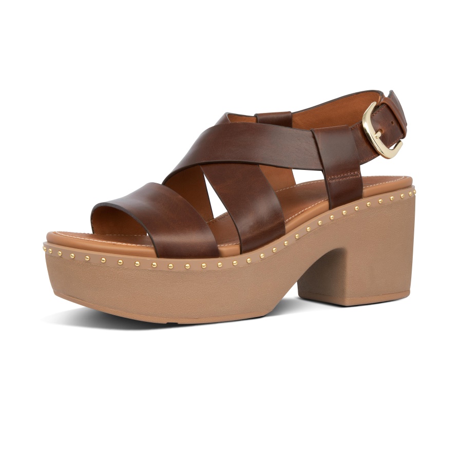 Fitflop PILAR Leather Back-Strap Platform Sandals Brown Mix