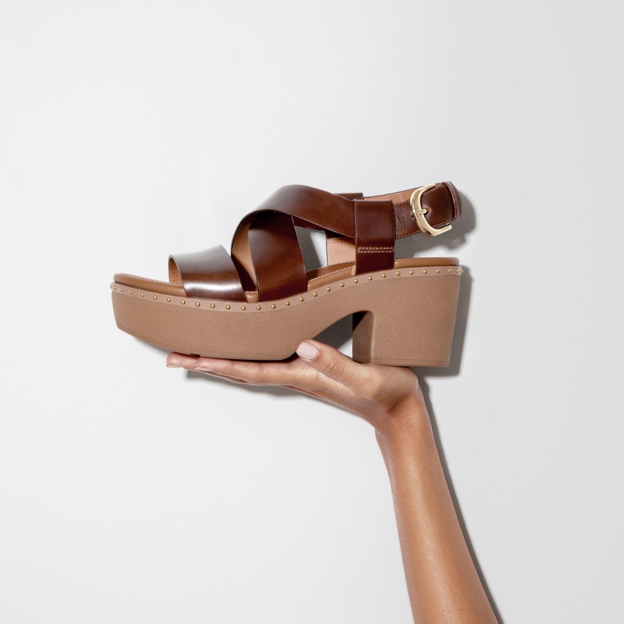 Fitflop PILAR Leather Back-Strap Platform Sandals Brown Mix