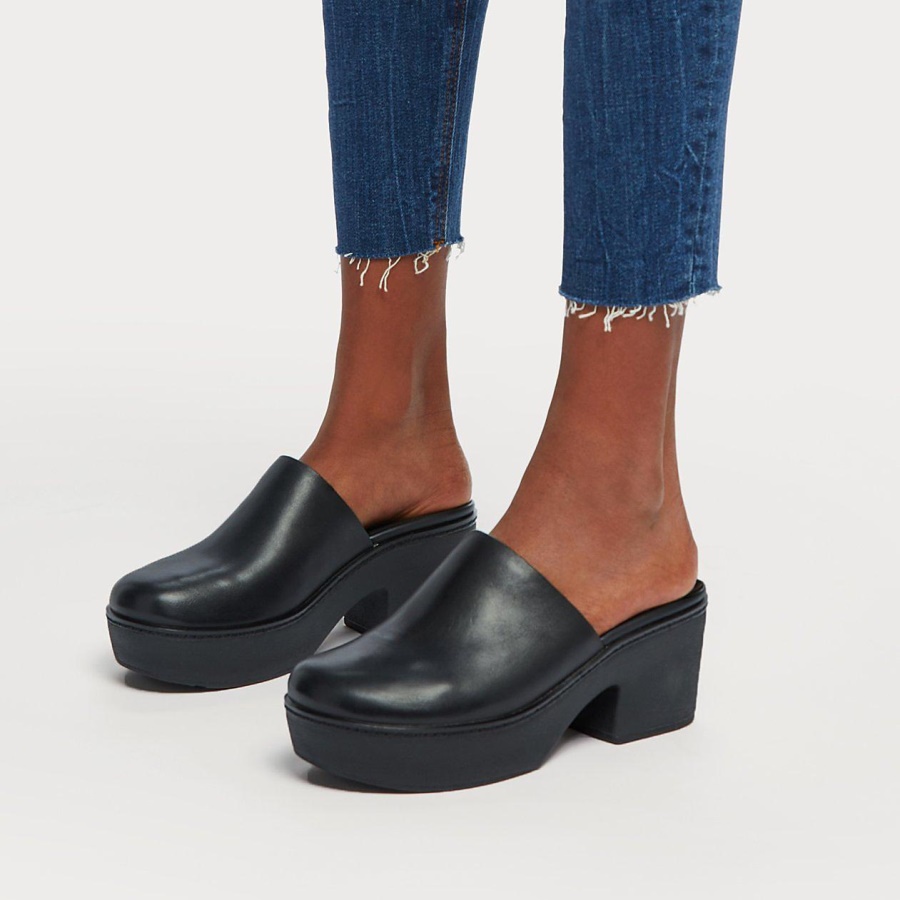 Fitflop PILAR Leather Mule Platforms All Black