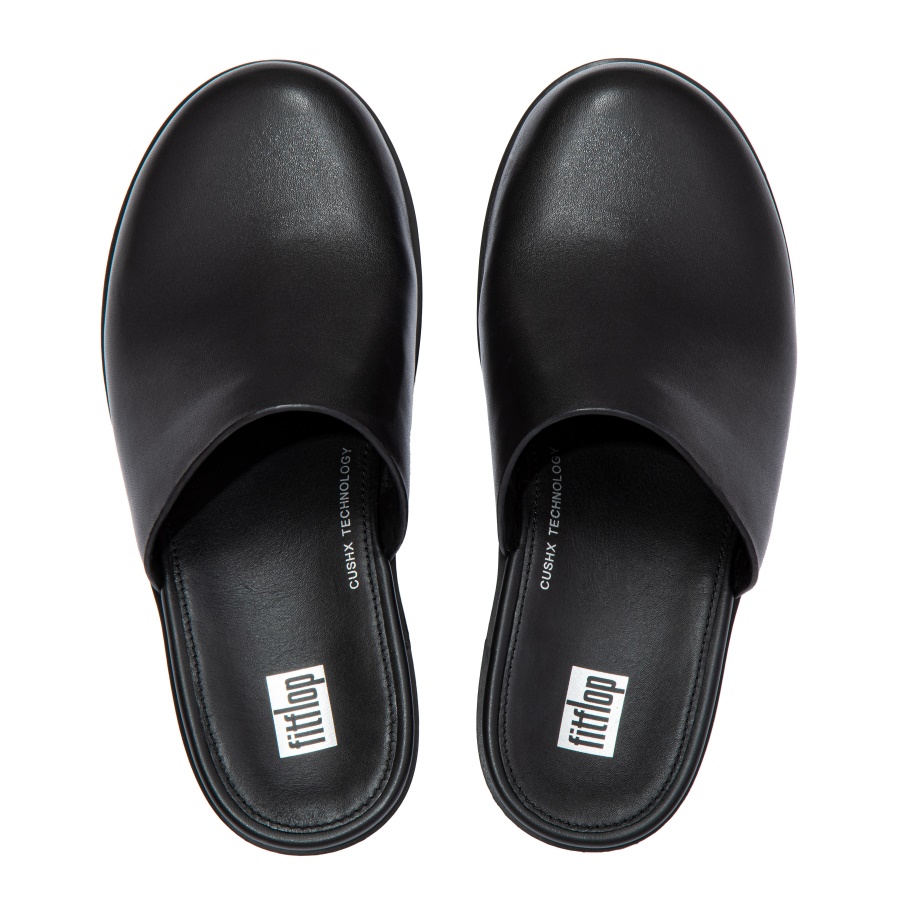 Fitflop PILAR Leather Mule Platforms All Black