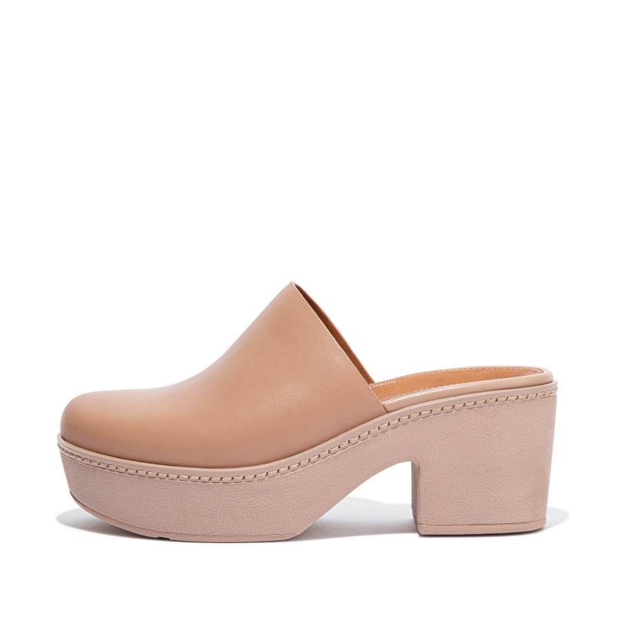 Fitflop PILAR Leather Mule Platforms Naked Pink