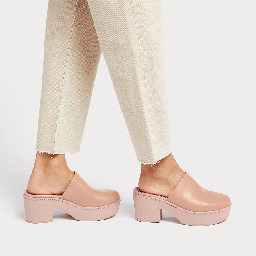 Fitflop PILAR Leather Mule Platforms Naked Pink