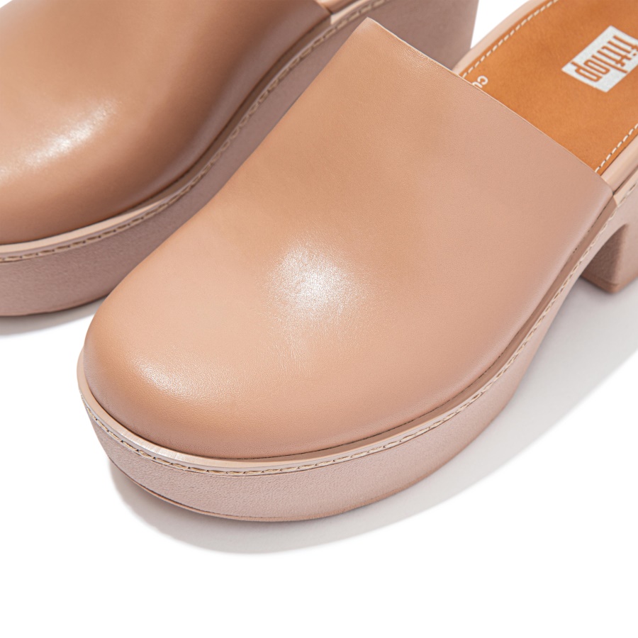 Fitflop PILAR Leather Mule Platforms Naked Pink