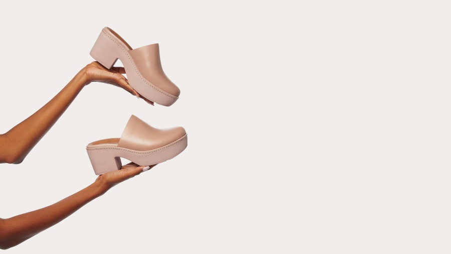 Fitflop PILAR Leather Mule Platforms Naked Pink