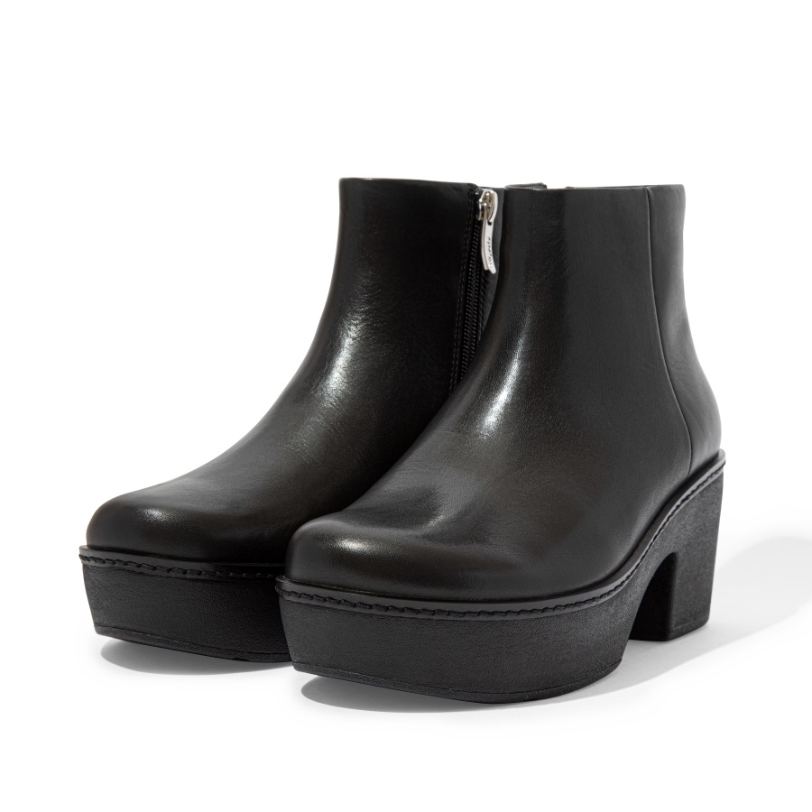 Fitflop PILAR Leather Platform Ankle Boots All Black