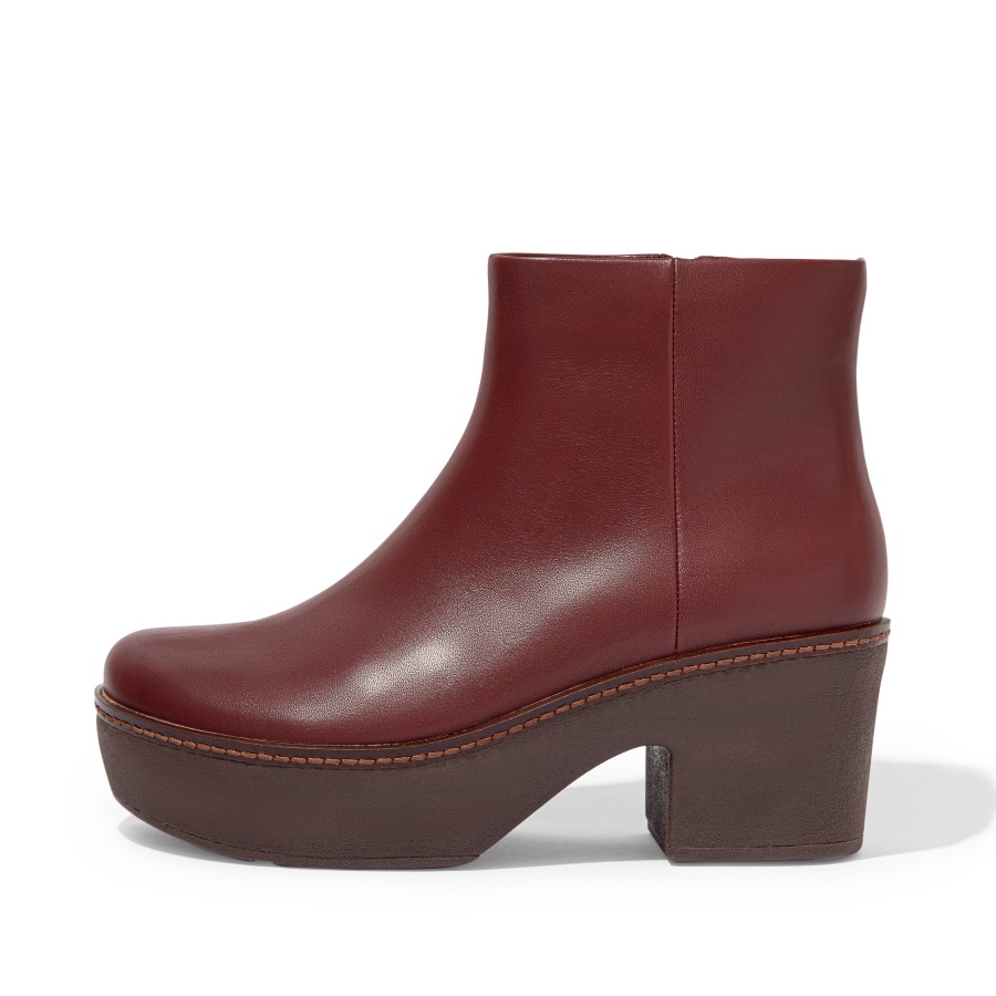 Fitflop PILAR Leather Platform Ankle Boots Maroon