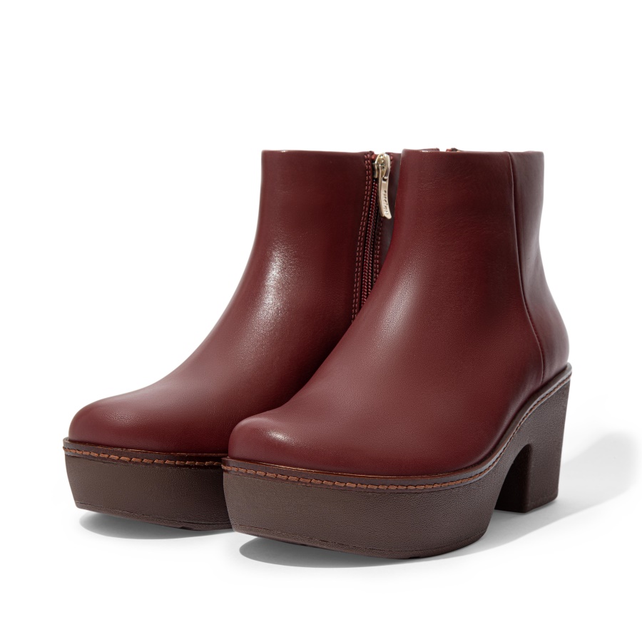 Fitflop PILAR Leather Platform Ankle Boots Maroon