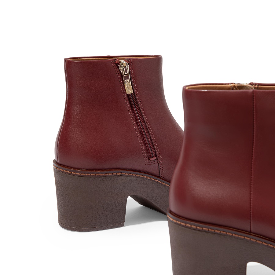 Fitflop PILAR Leather Platform Ankle Boots Maroon