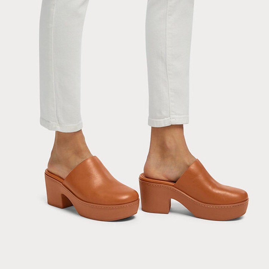 Fitflop PILAR Leather Platform Mules Light Tan