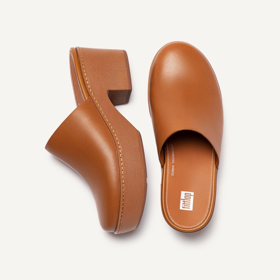 Fitflop PILAR Leather Platform Mules Light Tan