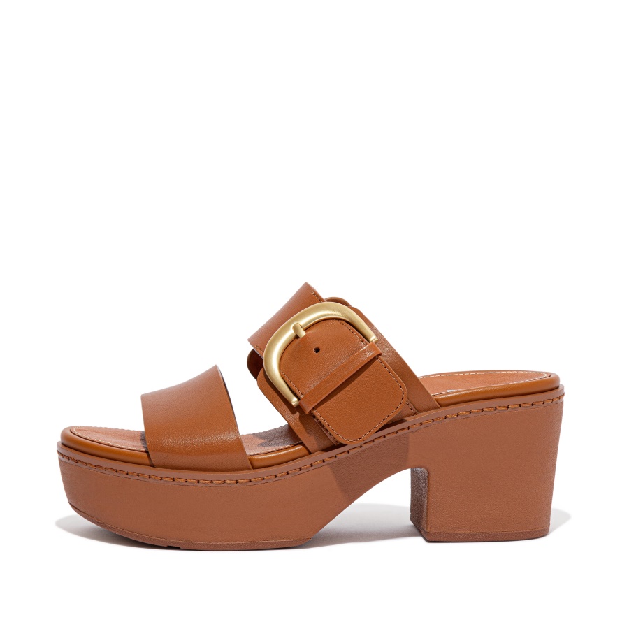 Fitflop PILAR Leather Platform Slides Light Tan