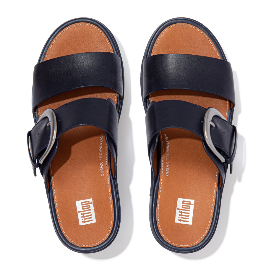 Fitflop PILAR Leather Platform Slides Midnight Navy