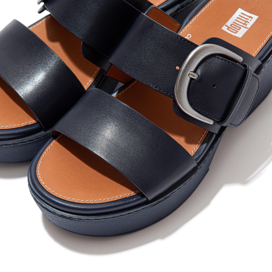 Fitflop PILAR Leather Platform Slides Midnight Navy