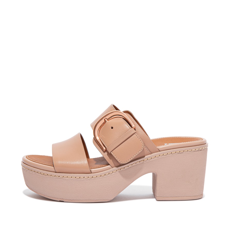 Fitflop PILAR Leather Slide Platforms Naked Pink