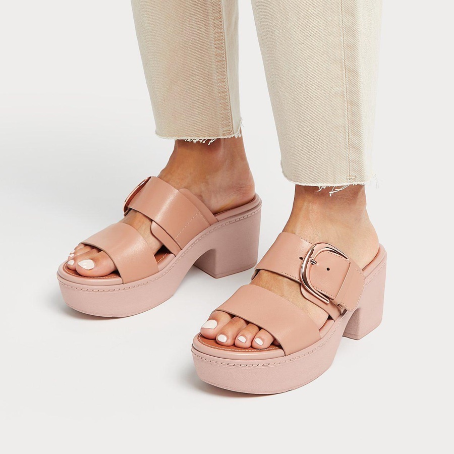 Fitflop PILAR Leather Slide Platforms Naked Pink