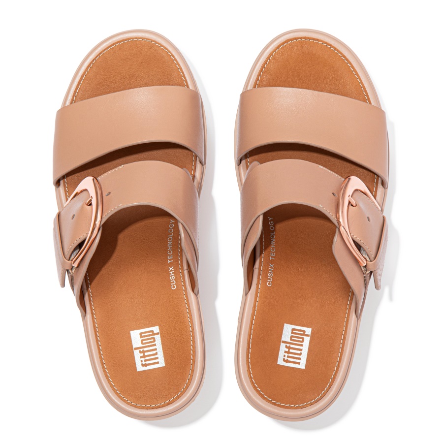 Fitflop PILAR Leather Slide Platforms Naked Pink