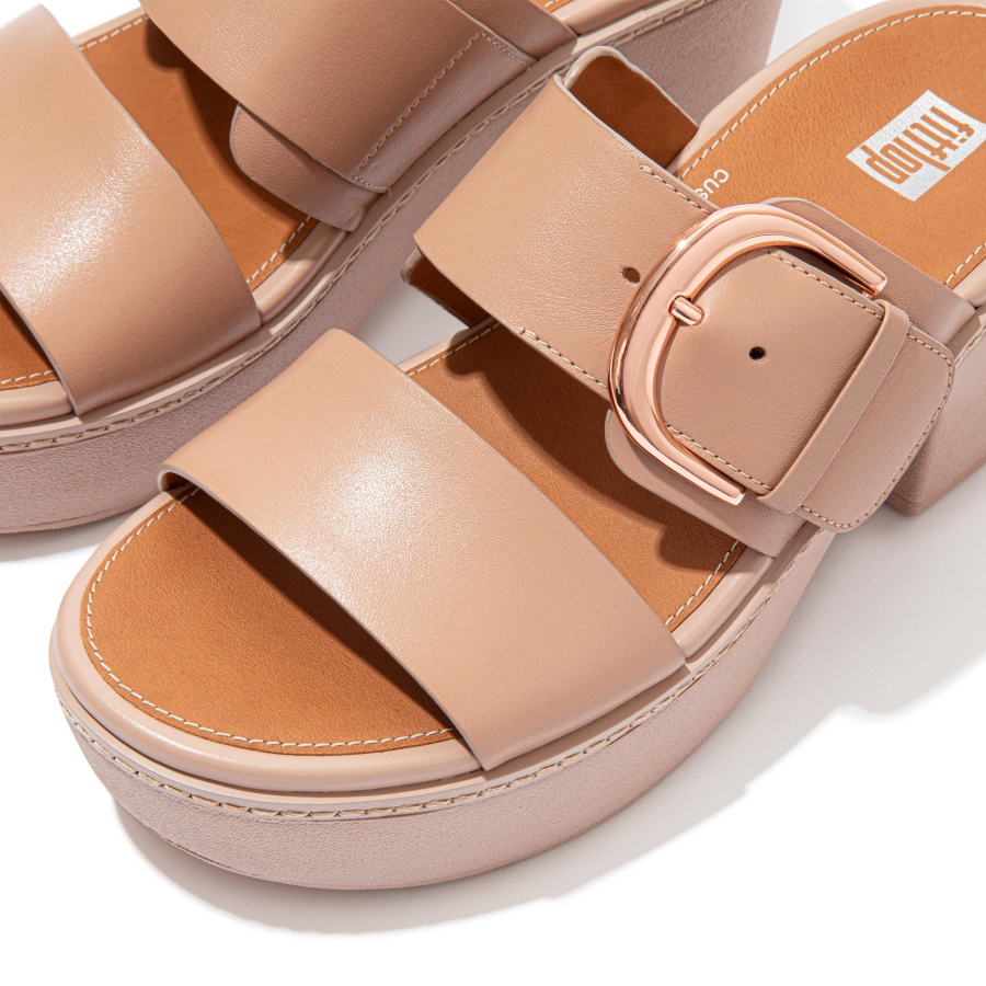 Fitflop PILAR Leather Slide Platforms Naked Pink