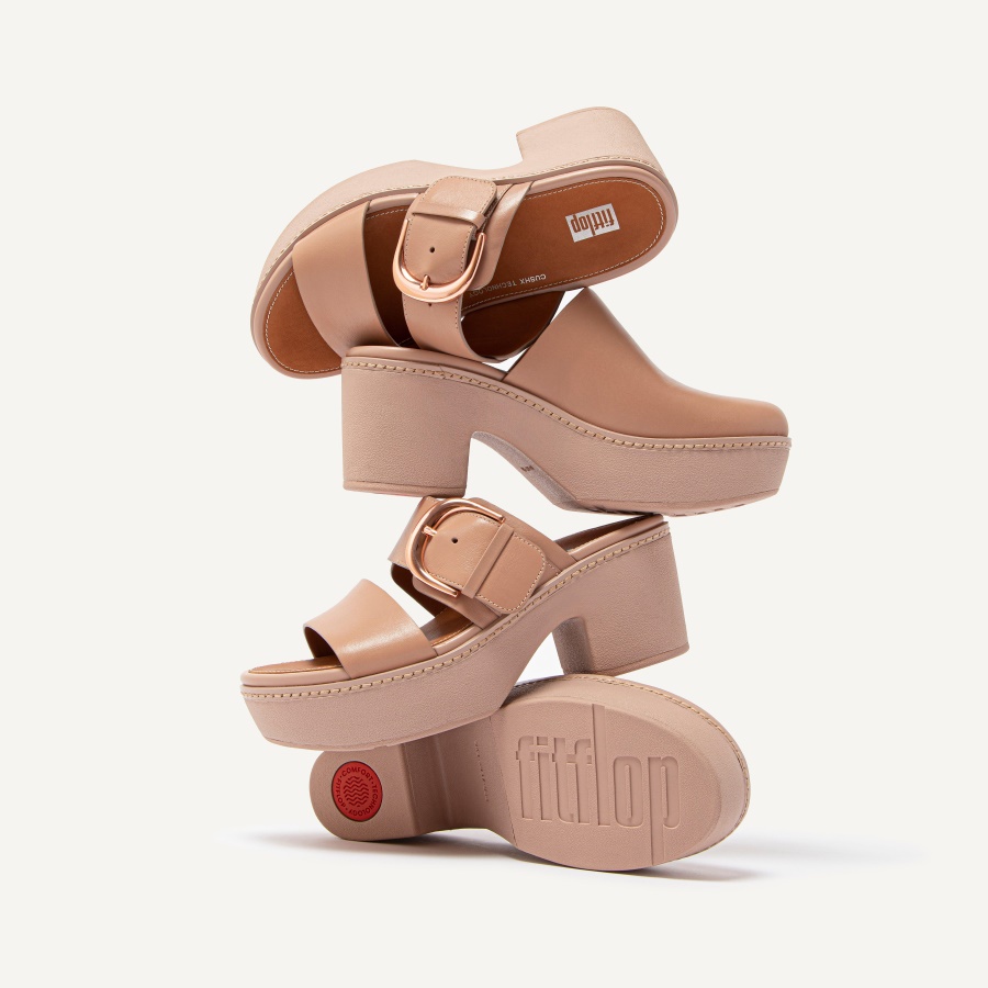 Fitflop PILAR Leather Slide Platforms Naked Pink