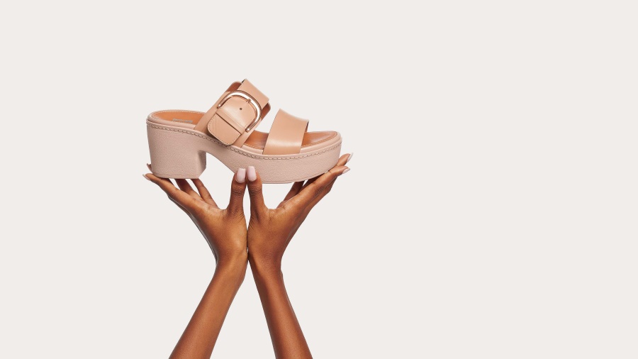 Fitflop PILAR Leather Slide Platforms Naked Pink