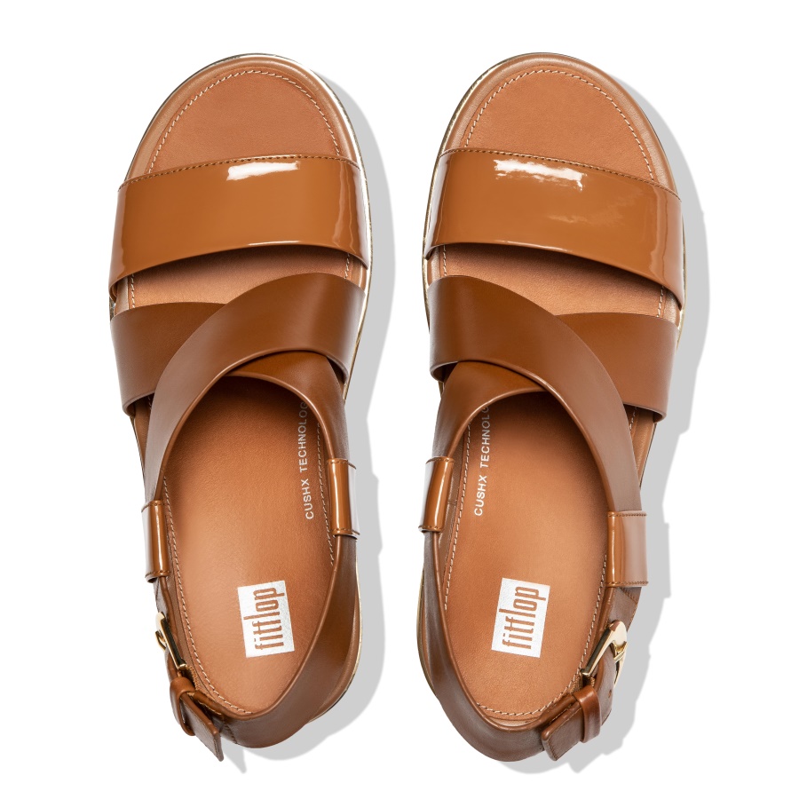 Fitflop PILAR Patent-Mix Back-Strap Platform Sandals Light Tan