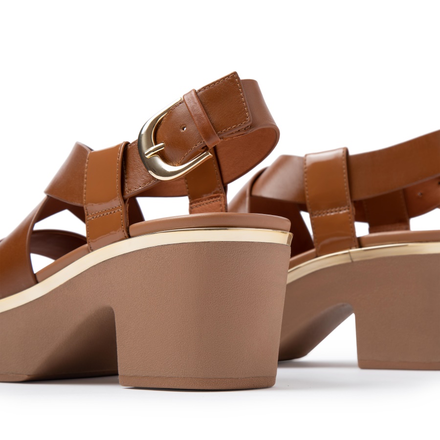 Fitflop PILAR Patent-Mix Back-Strap Platform Sandals Light Tan