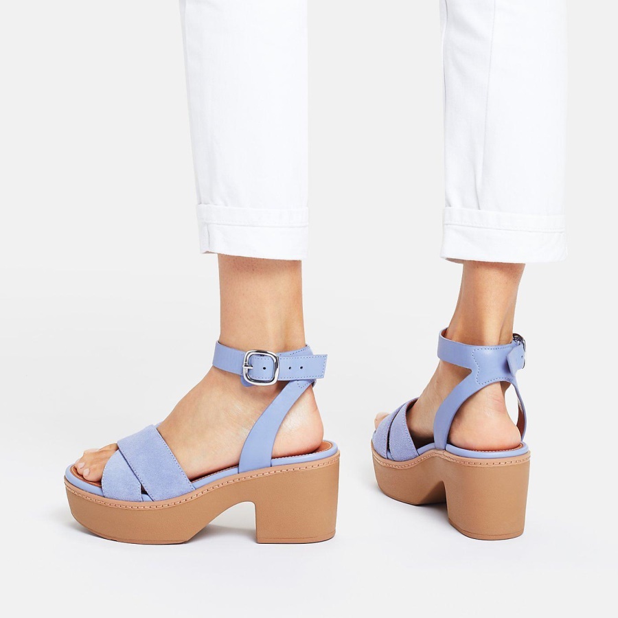 Fitflop PILAR Suede-Mix Ankle-Strap Platform Sandals Wild Lavender