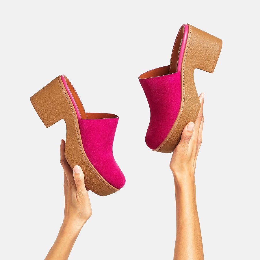 Fitflop PILAR Suede Mule Platforms Fuchsia Rose