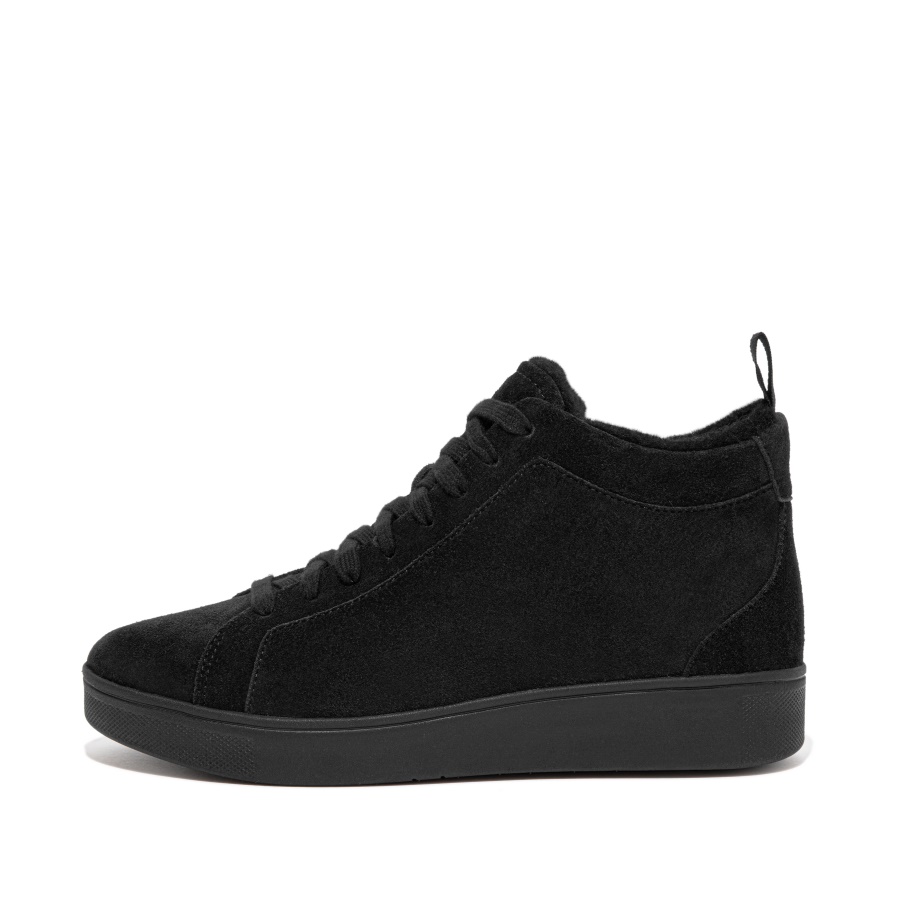 Fitflop RALLY Faux-Fur Lined Suede High-Top Sneakers All Black