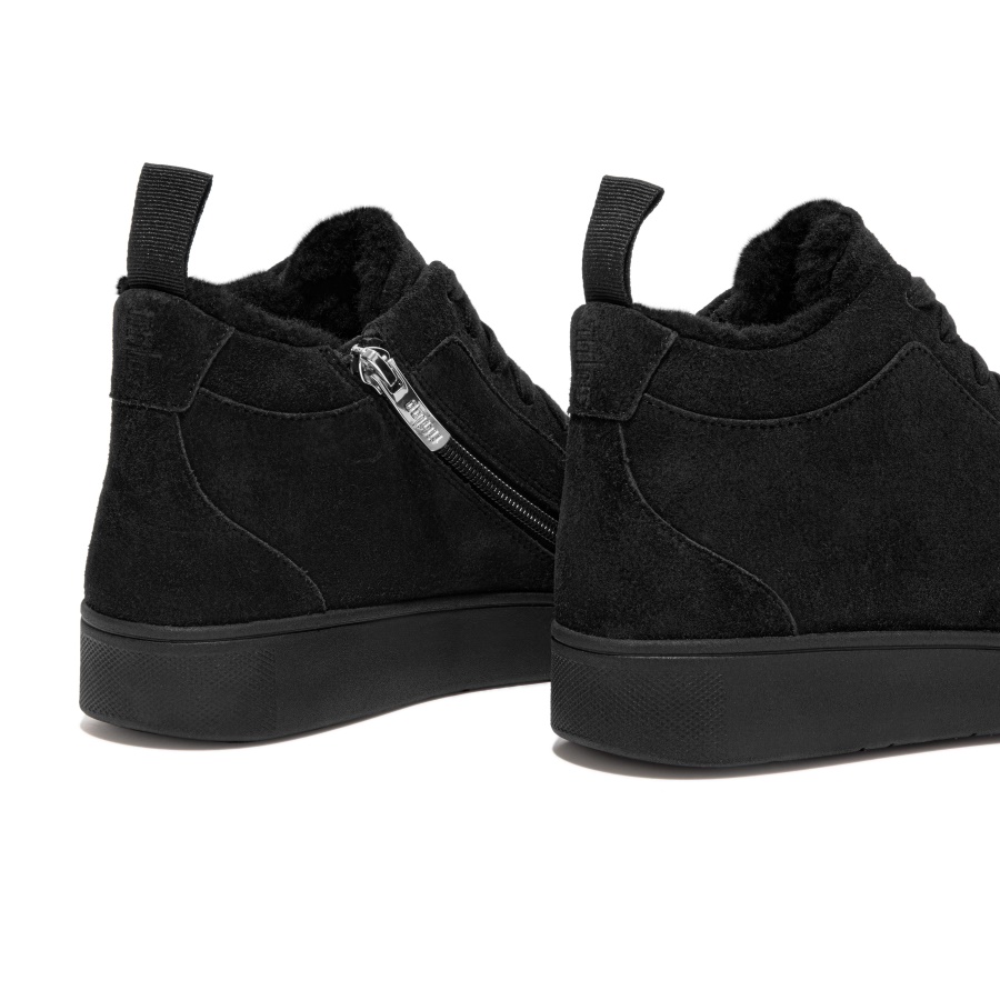 Fitflop RALLY Faux-Fur Lined Suede High-Top Sneakers All Black