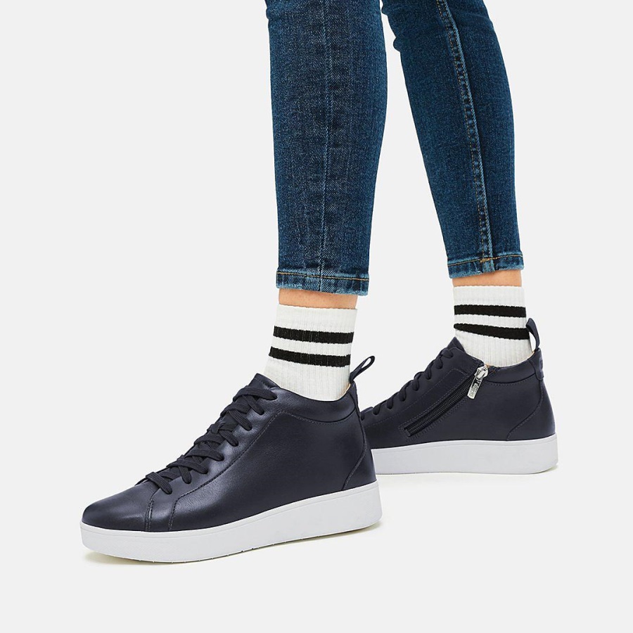 Fitflop RALLY Leather High-Top Sneakers Midnight Navy