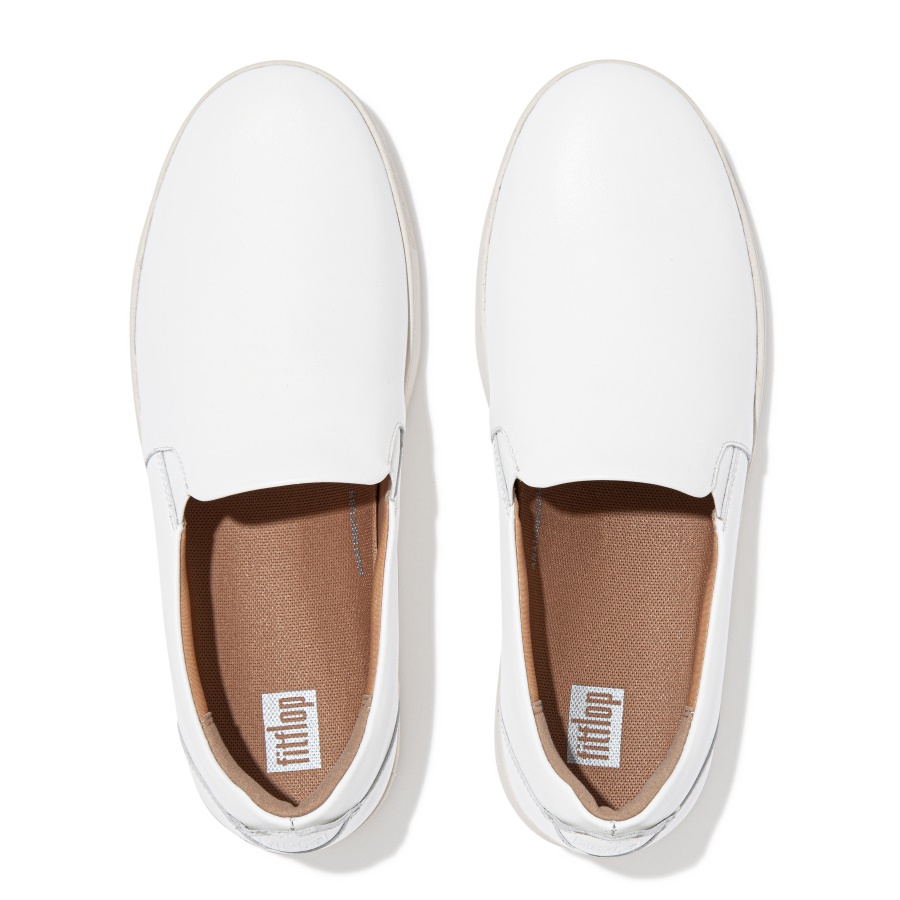 Fitflop RALLY Leather Slip-On Skate Sneakers Urban White