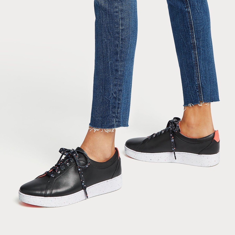 Fitflop RALLY Speckle-Sole Leather Sneakers Black Mix