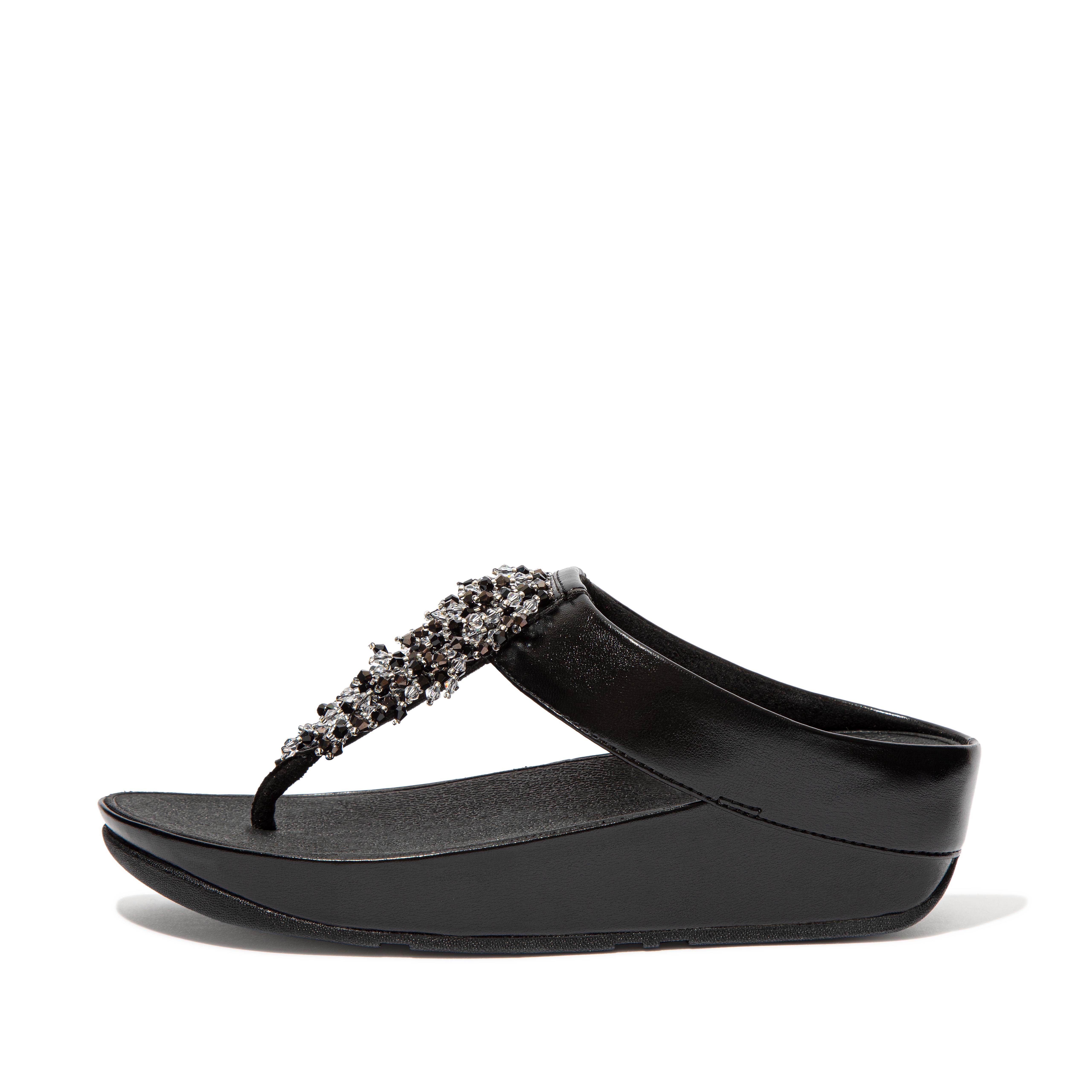 Fitflop RUMBA Beaded Toe-Post Sandals All Black