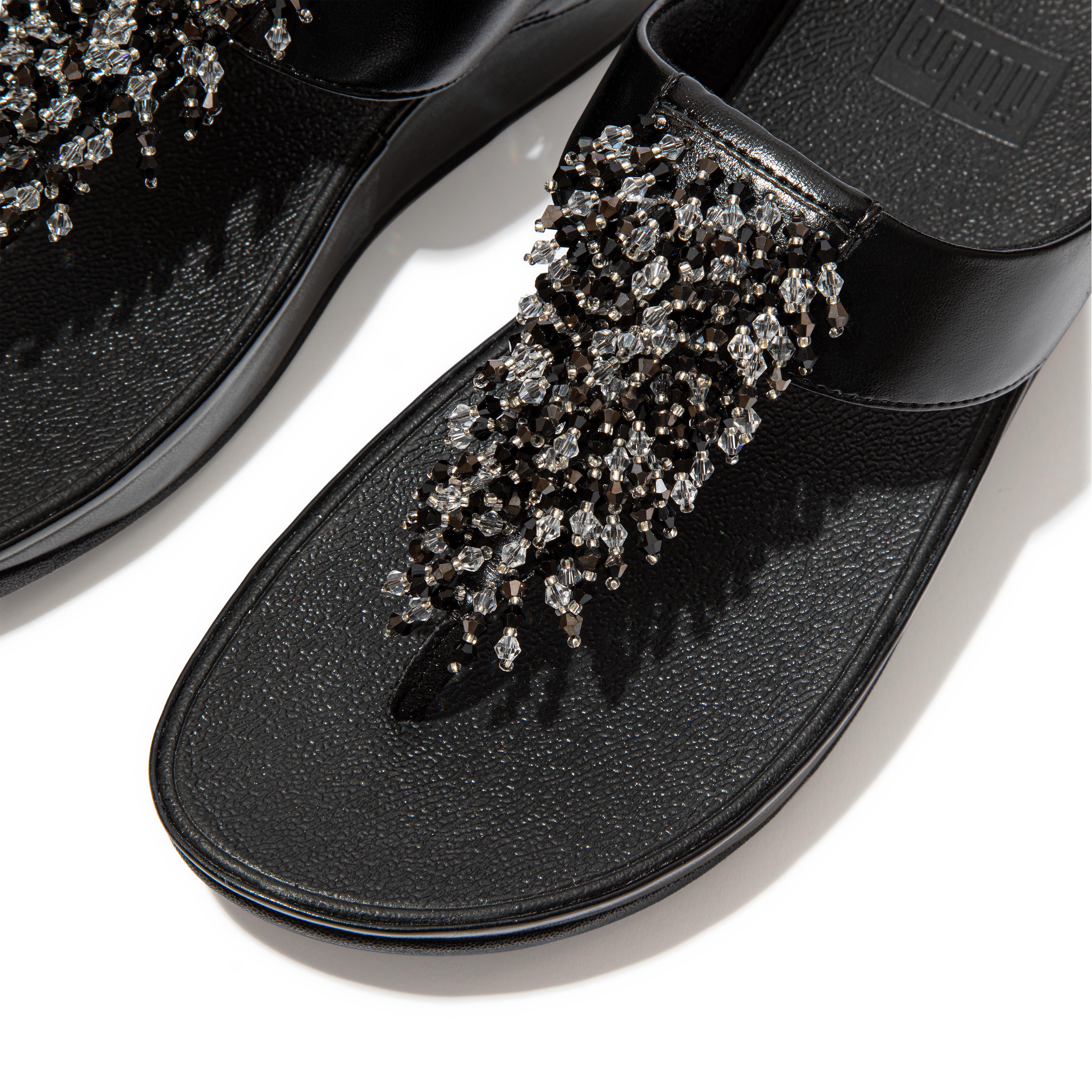 Fitflop RUMBA Beaded Toe-Post Sandals All Black